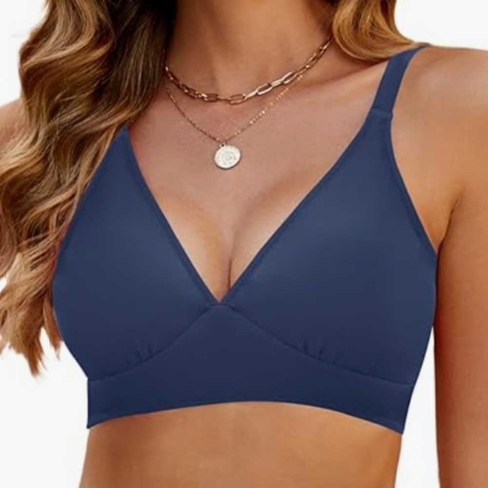 BLOOMING JELLY V Neck Blue Bikini Top Size Large Brand New